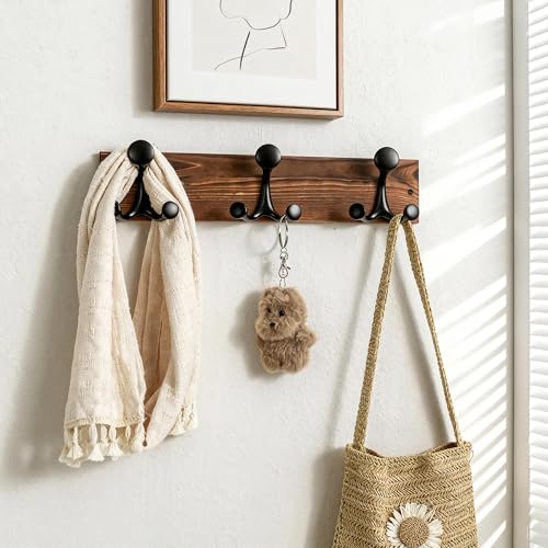 17 Inch Wood Coat Rack Wall Mount with 3 Triple Hooks (2 Count)