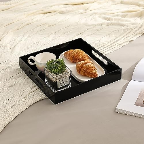 Glossy Black Sturdy Acrylic Serving Tray with Handles