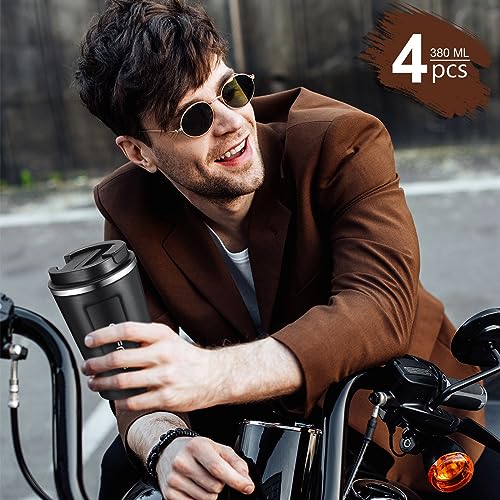 4 Pcs 13 oz Travel Coffee Mug Insulated Reusable Coffee Cups with Leakproof Lid Stainless Steel Portable Tumbler for Keep Hot or Ice Milk Tea