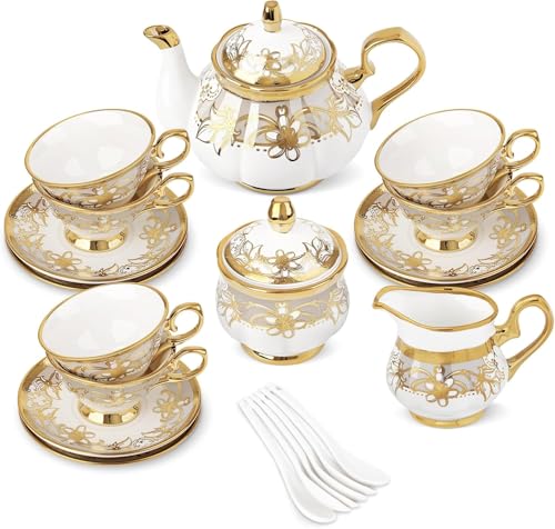 21 Pieces Royal Floral Porcelain Tea Set with Sugar Bowl Creamer