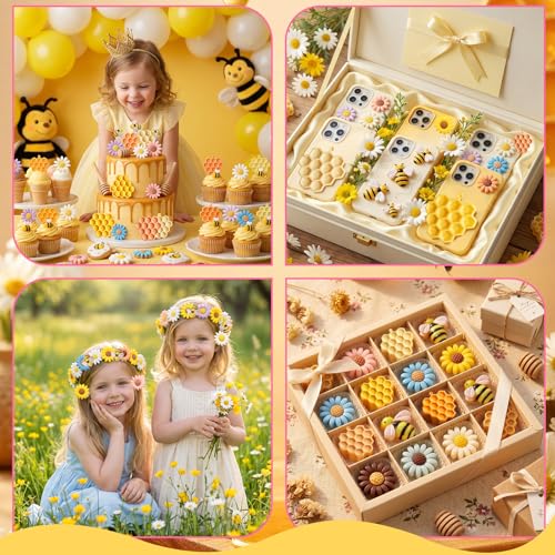 Bumble Bee Silicone Mold 4Pcs Honeycomb Fondant Mold Sunflower and Bee Candy Molds Bee Hive Chocolate Molds for Cupcake Cake Decoration Dessert Chocolate Gum Paste Polymer Clay (4 Count)