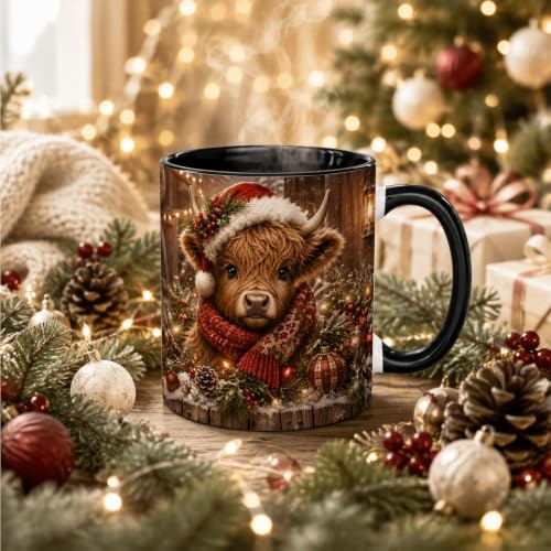 Rustic Christmas Highland Cow Coffee Mug