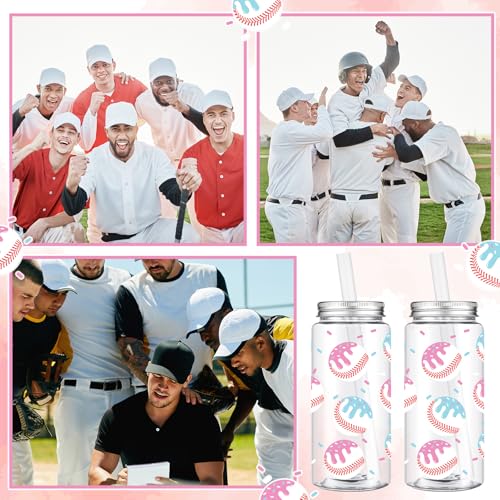 24 Pcs Ice Cream Drip Baseball Cups 14.2oz Tumbler Cups with Lids and Straws Bulk Baseball Drip Party Gifts Favor Ice Cream Plastic Reusable Cup for Sports Theme Party Team Gifts (12 Count)