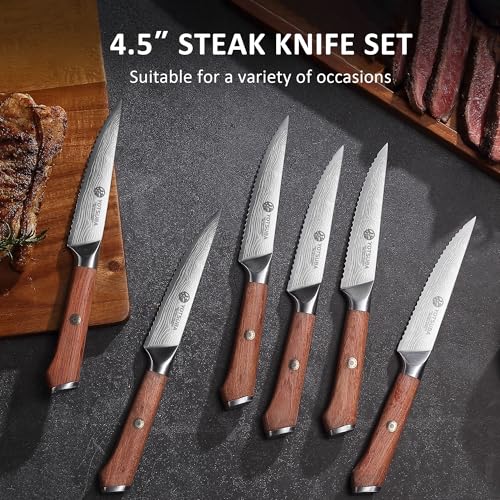 Steak Knives Set of 6 with Full Tang Rosewood Handle (6 Count)