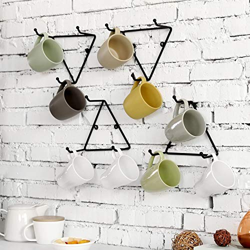 Matte Black Metal Triangular Coffee Mug Holder Wall Mount Display Rack Mug Organizer with 3 Hooks (4 Count)