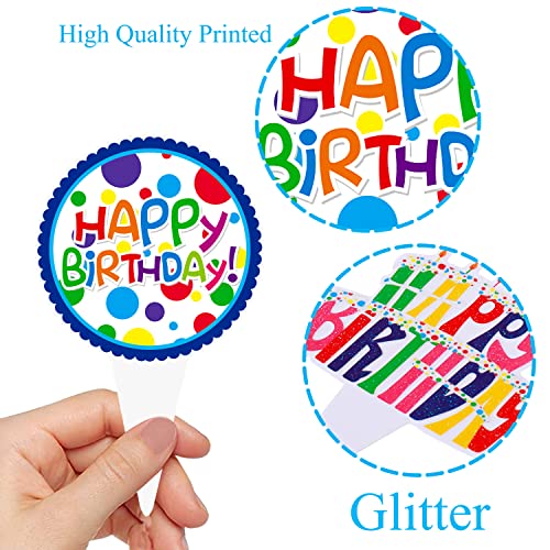 48pcs Happy Birthday Cupcake Toppers Colorful Birthday Cupcake Picks Decorations for Boy Girl Birthday Party Supplies (48 Count)