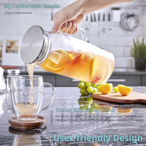 2 Liter 68 oz Glass Pitcher with Lid and Handle