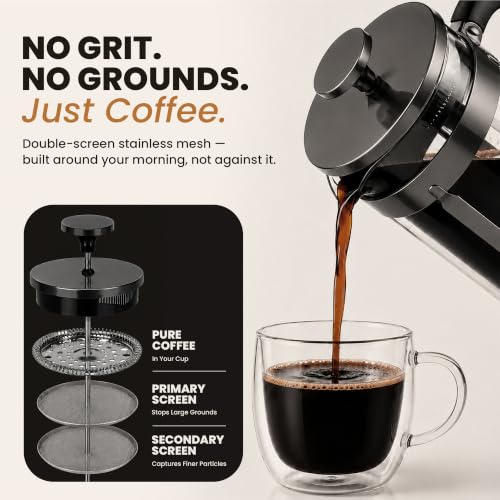 EzDtach French Press Coffee Maker 34oz Grey