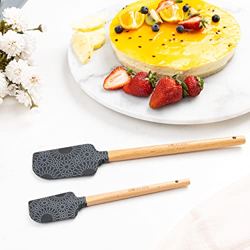 Silicone Spatula set of 2 with wooden handle and stunning pattern (2 Count)