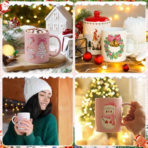 8 Pieces 12 oz Christmas Winter Coffee Mugs Gifts Set with Handle Ceramic Matching Cups for Staff Home School Office Table Centerpieces Housewarming Holiday Party (8 Count)