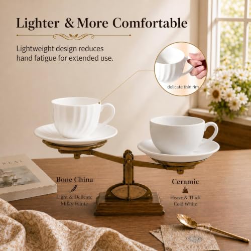 Fine Bone China Cappuccino Cups with Saucers Set of 4 (4 Count)