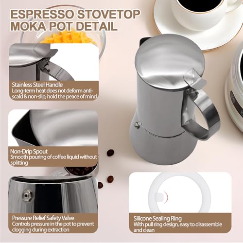 304 Thickened Stainless Steel Uncoated 6 Cup Moka Pot 300ml 10oz