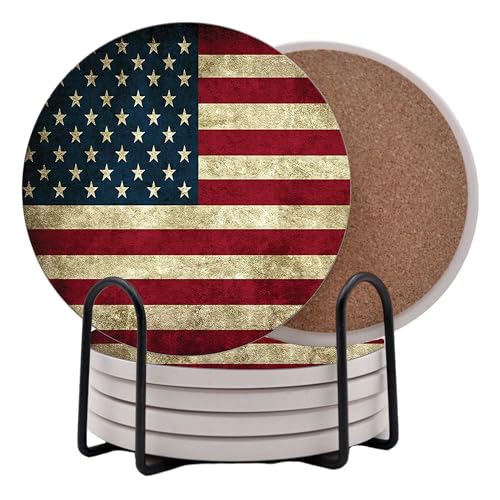 USA American Flag United States Round Coasters Set of 6
