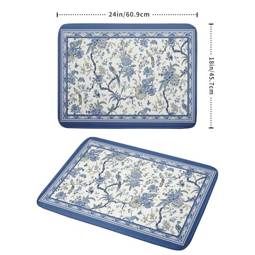 Chinoiserie Dish Drying Mat 18x24in Blue White Oriental Floral Birds Kitchen Drainer Mats Porcelain Flowers Absorbent Microfiber Dish Drying Pad Large for Countertop Home Decor