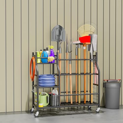 Garden Tool Organizer with Wheels for Garage and Shed