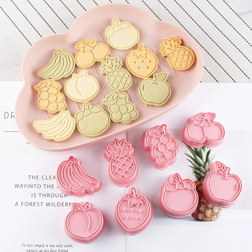 8Pcs Fruit Cookie Cutters Set 3D Plastic Biscuits Mold for Baking (8 Count)