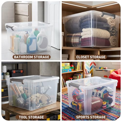 6 Packs 58.1 QT Plastic Storage Bins with Lids Large Stackable Storage Containers for Organizing Clear Storage Box for Garage (6 Count)