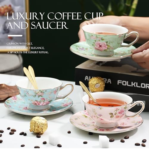 floral porcelain coffee cups set for 6 people