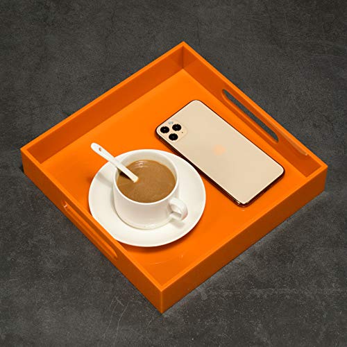 Orange Sturdy Acrylic Serving Tray with Handles