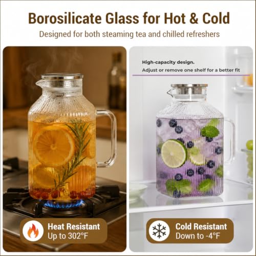 1 Gallon Glass Pitcher Thickened Square Striped Borosilicate Glass