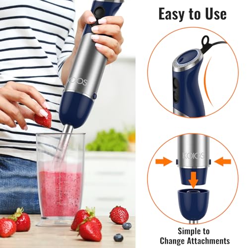5-in-1 Hand Immersion Blender, 12 Speed Adjustable Emulsifier Handheld Blender, 1000W Copper Motor Stainless Steel Blade Hand Mixer with attachments, Blue