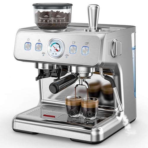 20 Bar Espresso Machine with Grinder & Milk Frother Steam Wand