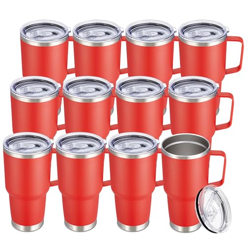 30 oz Stainless Steel Tumblers Bulk with Handle and Lid (12 Count)