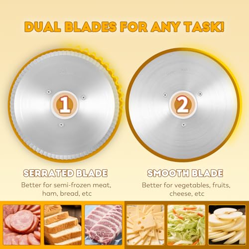 Meat Slicer 220W Electric Deil Food Slicer with 2 Removable 7.5" Blades