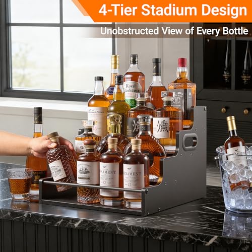 2-Pack 4-Tier Liquor Bottle Display Shelf, 16-Inch, Black (2 Count)