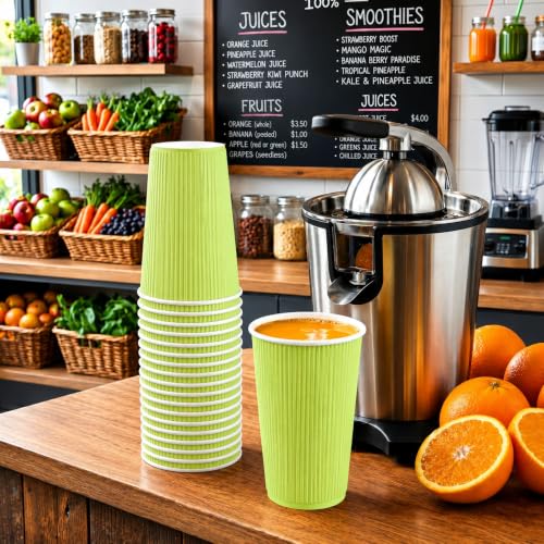 Ripple Wall Coffee Cups 25 Count 16 Ounce Insulated Eco Green Paper Cups