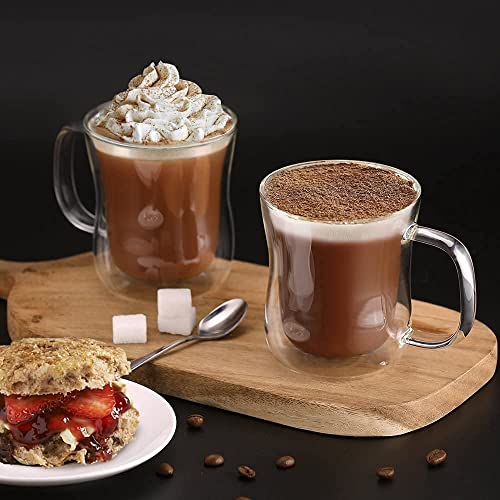 12 oz Double Walled Glass Coffee Mug Latte Cappuccino Cups Set of 2 (2 Count)