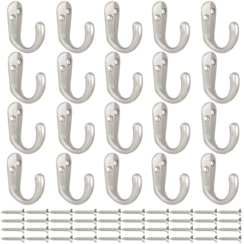 20PCS Coat Hooks Wall Mounted Silvery Single Prong Robe Hook (20 Count)