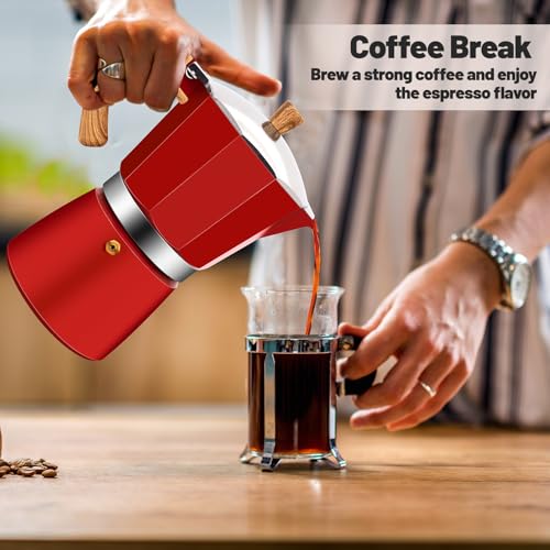 9 Cup Aluminum Moka Pot Classic Stovetop Espresso Coffee Maker 450ml 15oz Coffeemaker Percolator Mocha Pot Greca Coffee Maker Cafe Makers for Italian and Cuban Café Brewing Red