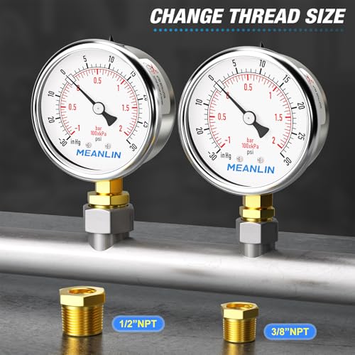 30inHG~30Psi Vacuum Gauge Stainless Steel 1
