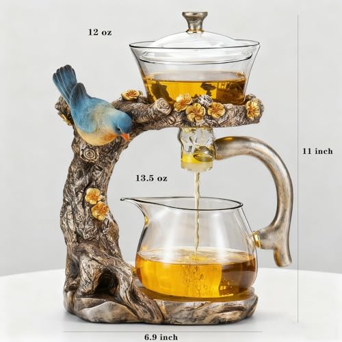 Lazy Kungfu Glass Tea Set Heat Resistant Semi Automatic Drip Rotating with Infuser Magnetic Teapot Set for Gongfu Tea Making Ideal