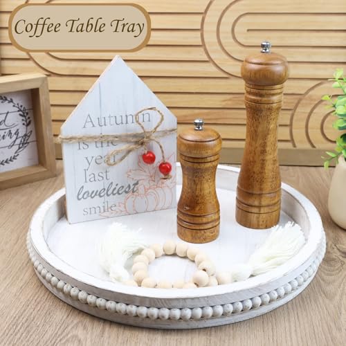 Round Wood Serving Tray with Beads