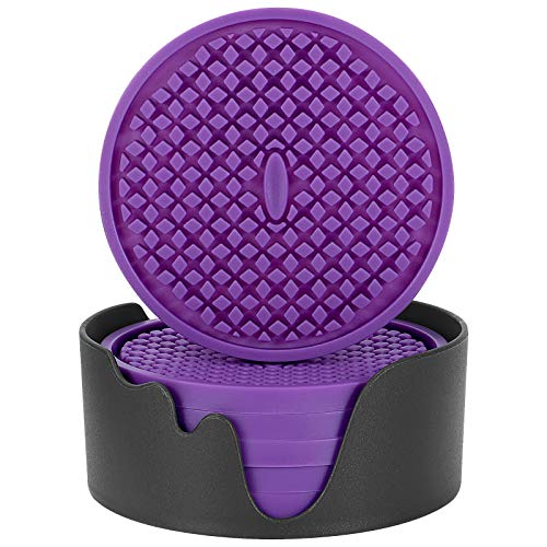 Silicone Coasters [6 Pack] Thickened Drink Coasters with Holder (6 Count)