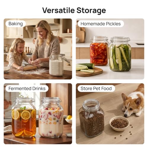 1.1 Gallon Glass Storage Jars with Airtight Clamp Lids (2 Count)