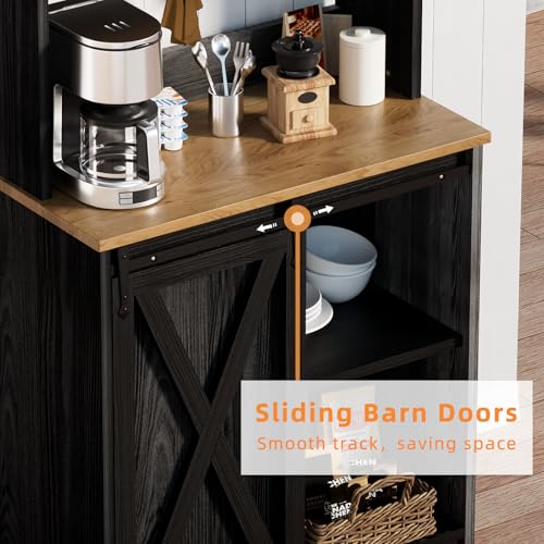 Farmhouse Coffee Bar with 3 Tier Storage Hutch