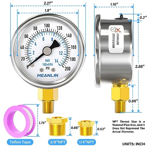 0~200Psi Dry Pressure Gauge Stainless Steel 1