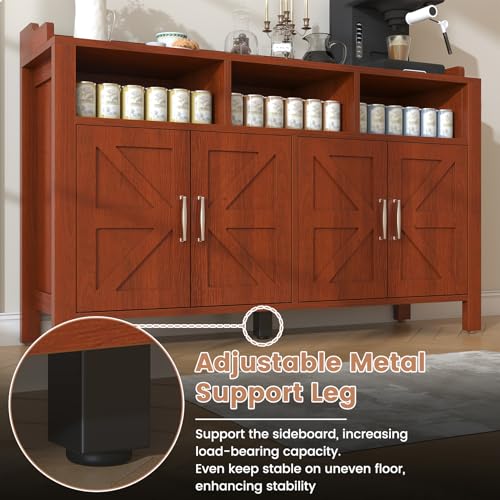 Buffet Cabinet with Storage Farmhouse with 4 Doors and 3 Open Compartments
