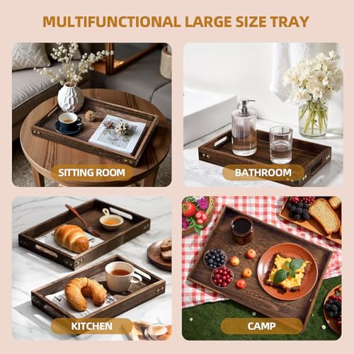 Wood Serving Tray with Handles for Breakfast in Bed