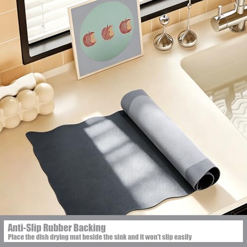 Grey Scalloped Coffee Mat for Countertop Coffee Bar Mat Matt