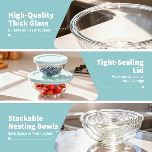 Glass Mixing Bowl with Lids Set of 5 (5 Count)