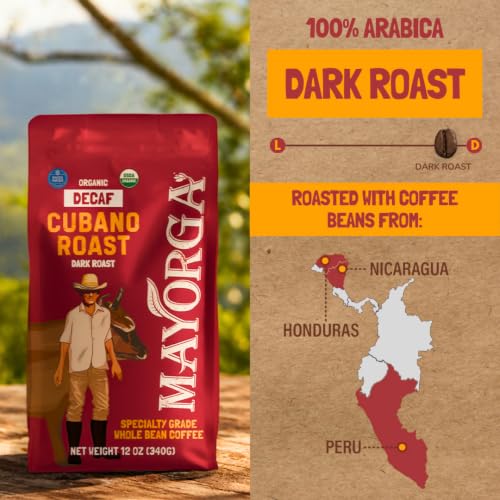 Decaf Dark Roast 12oz Bag Cafe Swiss Water Decaffeinated Cubano Roast 100% Arabica Whole Coffee Beans (12 Ounce)