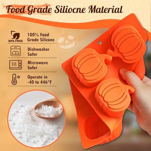 Pumpkin Silicone Molds 2 Pack 6 Cavity Halloween Mold Set for Fall Chocolate Candy Soap Wax Melts Jello Cake Pop Apple Cider Baking Tray Thanksgiving 3D Food Grade Spooky Treats (12 Count)