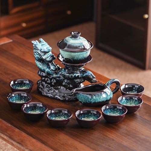 Ceramic Teapot with Infuser Semi Automatic Tea Set Magic Teapot with 8 cups Gradient Color