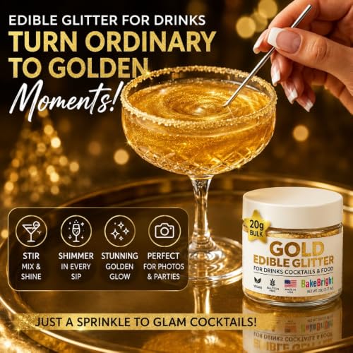 Gold Edible Glitter for Drinks 20g