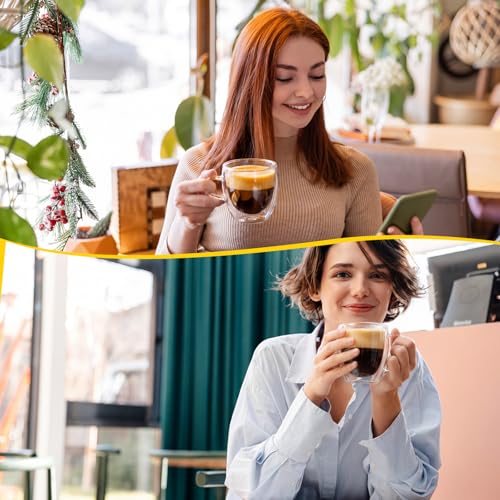 Espresso Cups Double Walled Espresso Shot Glass with Handle Cups Insulated Clear Small Shot Glasses for Cappuccino Latte Hot Beverage (12 Count)