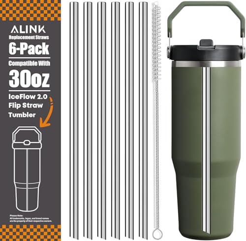 Stainless Steel Straws Compatible with Stanley IceFlow 30oz 2.0 Flip Straw Tumbler (6 Count)